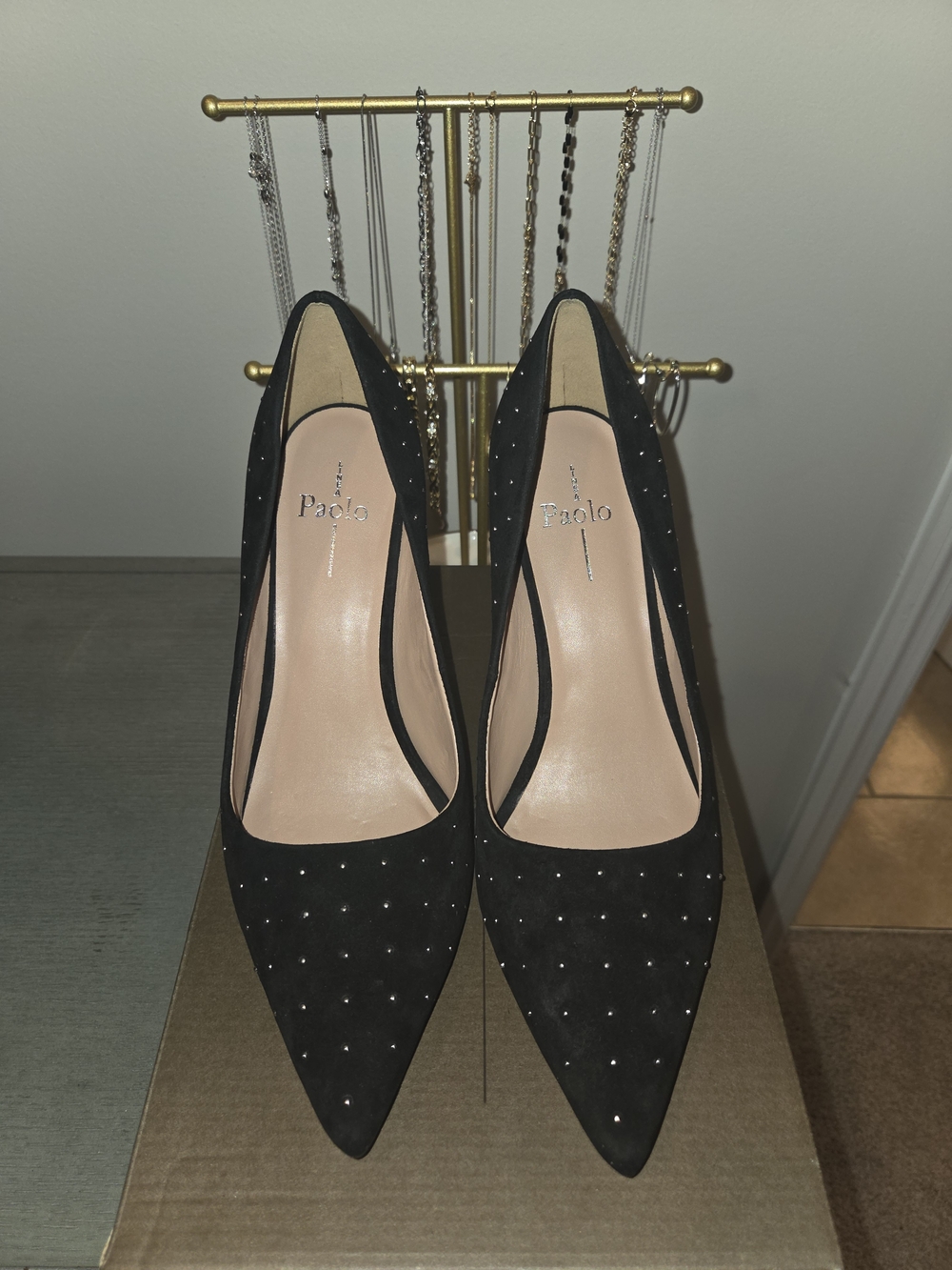 Linea Paolo Women's Black Pointed Toe Studded Pumps